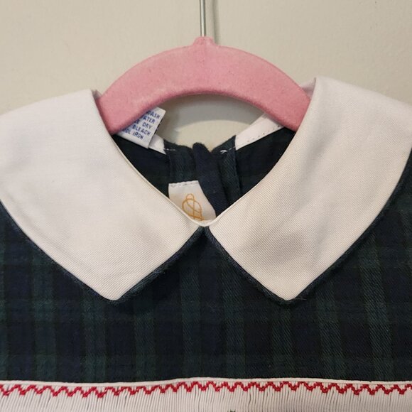 Anavini Boys 24 m Green Navy Plaid Smocked Romper White Peter Pan Collar Duck - Picture 2 of 13